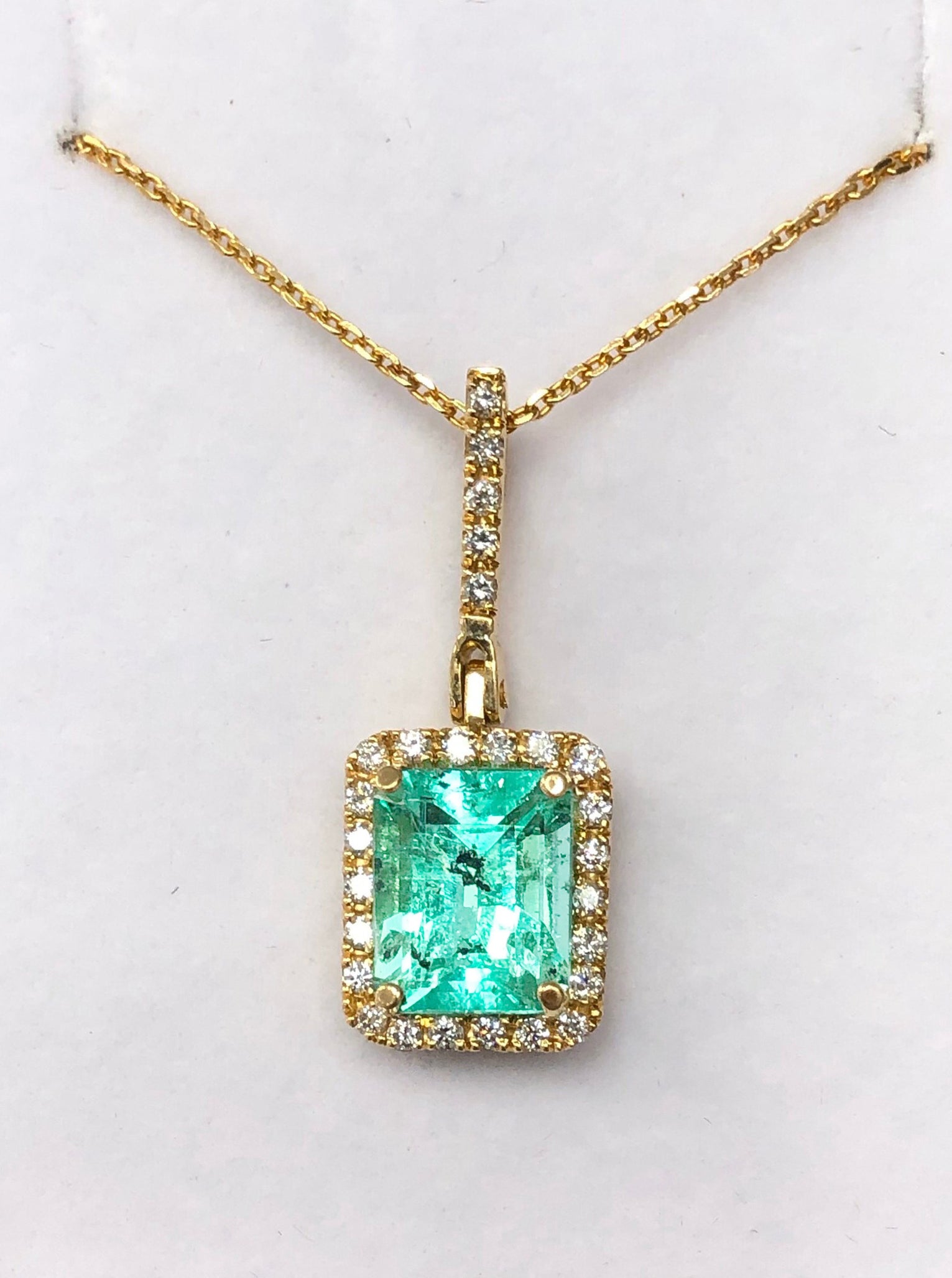 4.18TCW Natural Colombian Emerald & Diamond Halo Pendant in 14K Gold - Elegant Jewelry Gift for Women, Perfect for Weddings, Anniversaries & Special Occasions