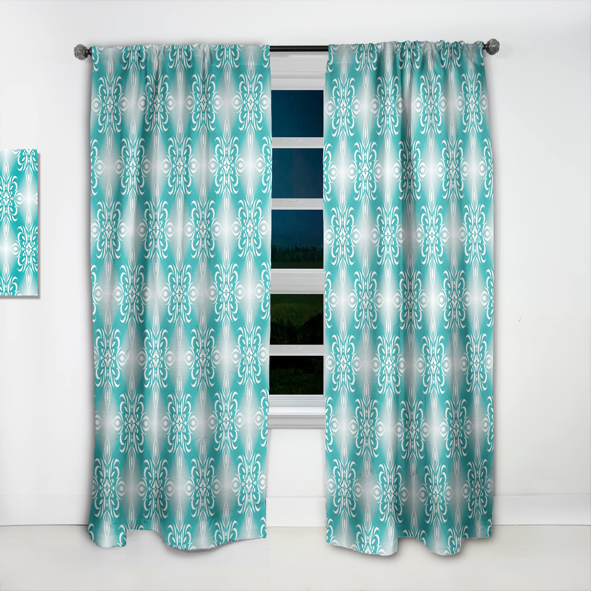 DesignQ Retro Turquoise Pattern Thermal Insulated Curtains - Single Panel 52x108 - Elegant Window Drapes for Bedroom & Living Room - Perfect for Home Decor & Light Blocking