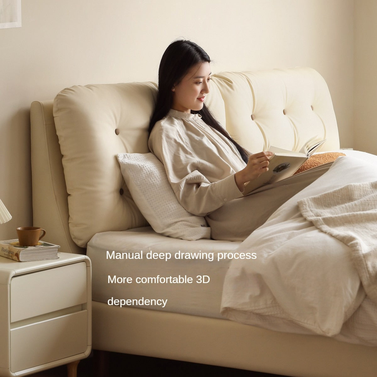 Organic Leather Art Bed - Cream Cloud Soft Mattress for Ultimate Comfort | Perfect for Master Bedrooms, Guest Rooms & Luxury Apartments