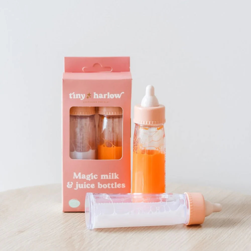 Tiny Tummies Magic Milk and Juice Bottles - 2 Pack Set for Babies & Toddlers - Perfect for Feeding, Travel, and Daycare Use