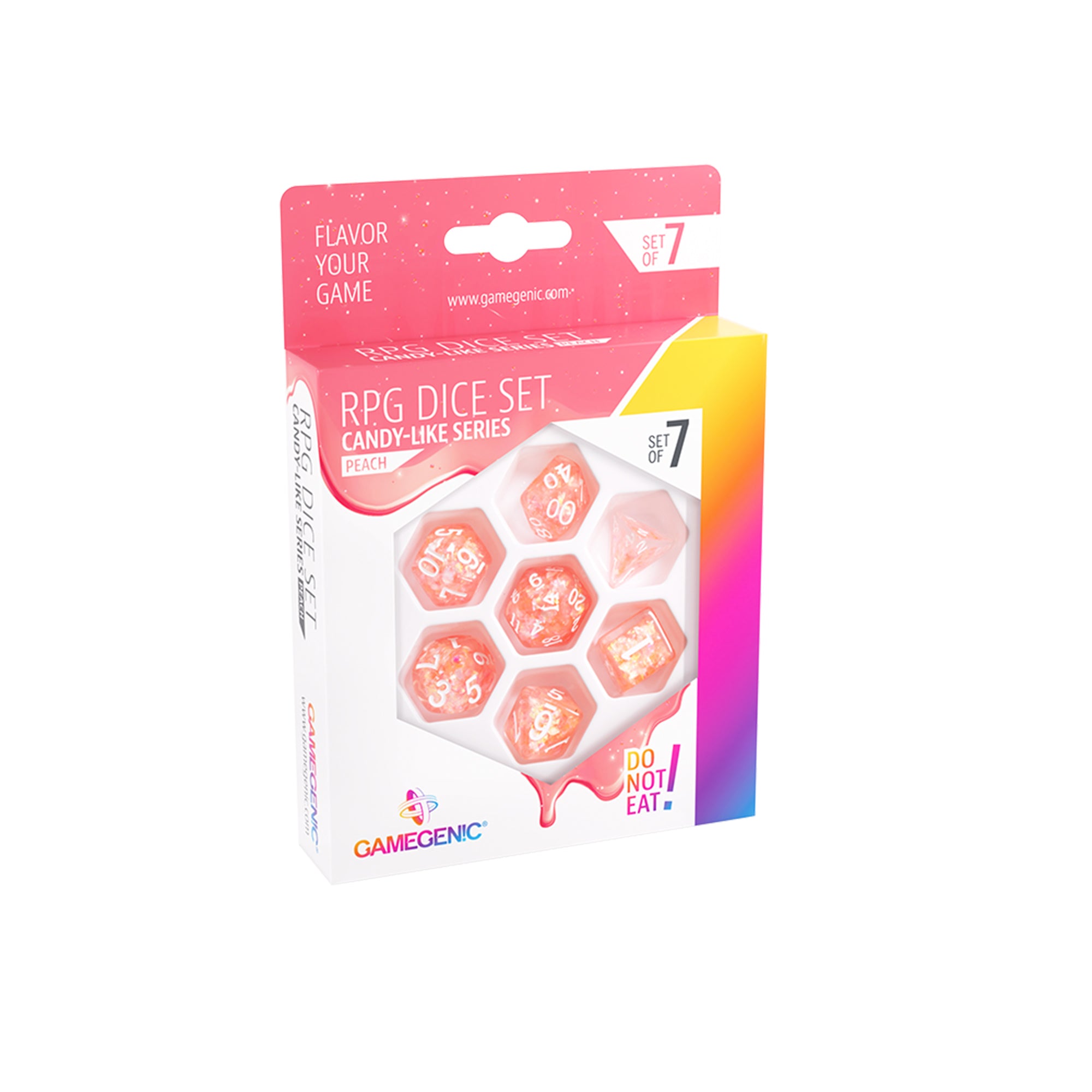 Peach Candy-Like RPG Dice Set (7pcs) - Perfect for Dungeons & Dragons, Pathfinder, and Tabletop Gaming