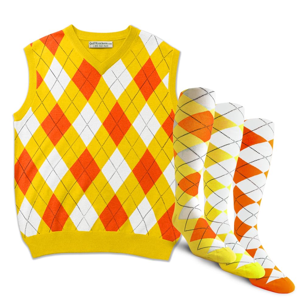 Men's Argyle Sweater Vest & 3-Pack Socks Set - Classic Pullover Golf Vest for Casual Wear & Sports - Perfect for Golfing, Office & Winter Outfits