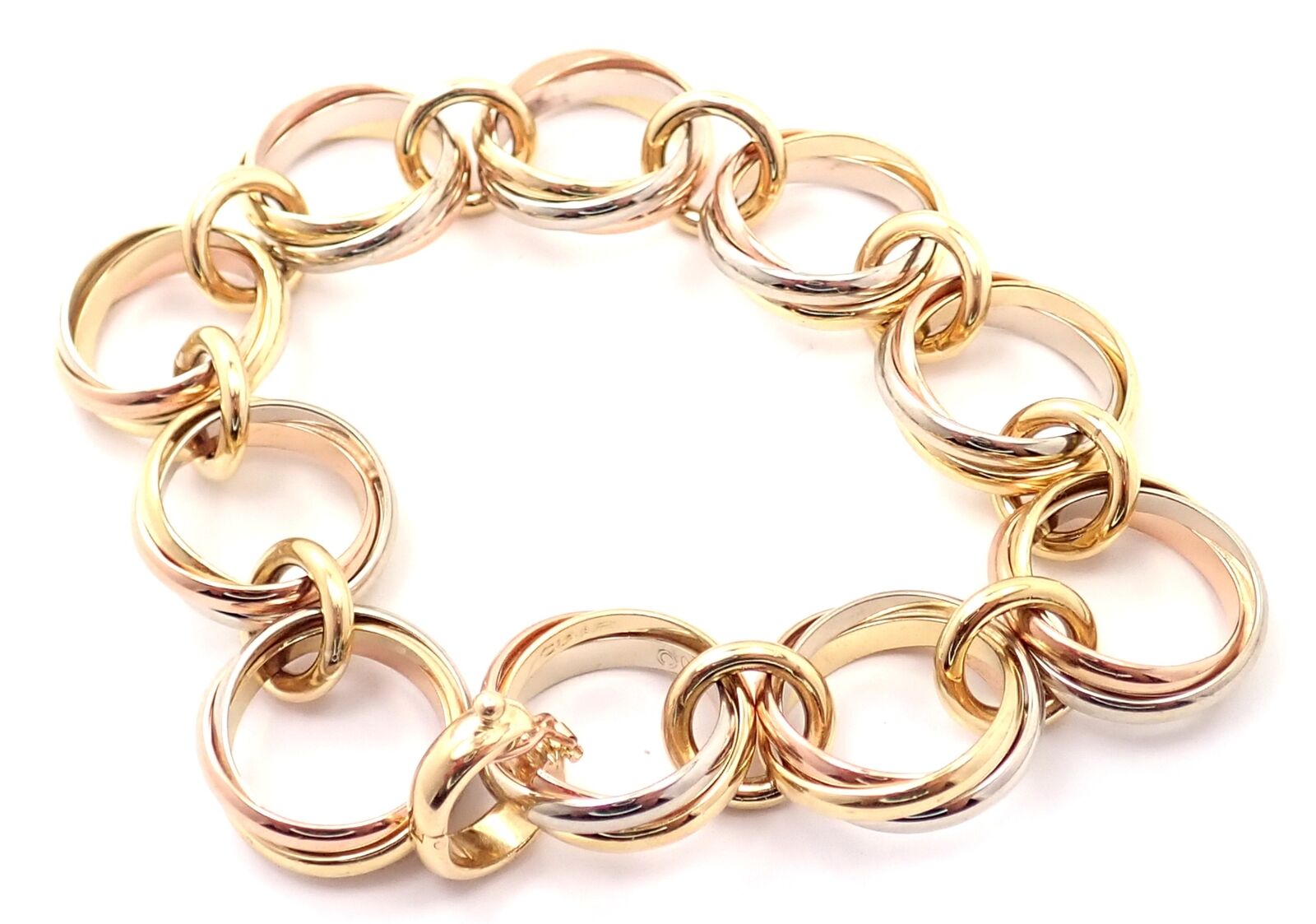 Authentic Cartier Trinity 18K Tri-Color Gold Round Wide Link Bracelet for Women - Luxury Jewelry Gift for Anniversary, Birthday & Special Occasions