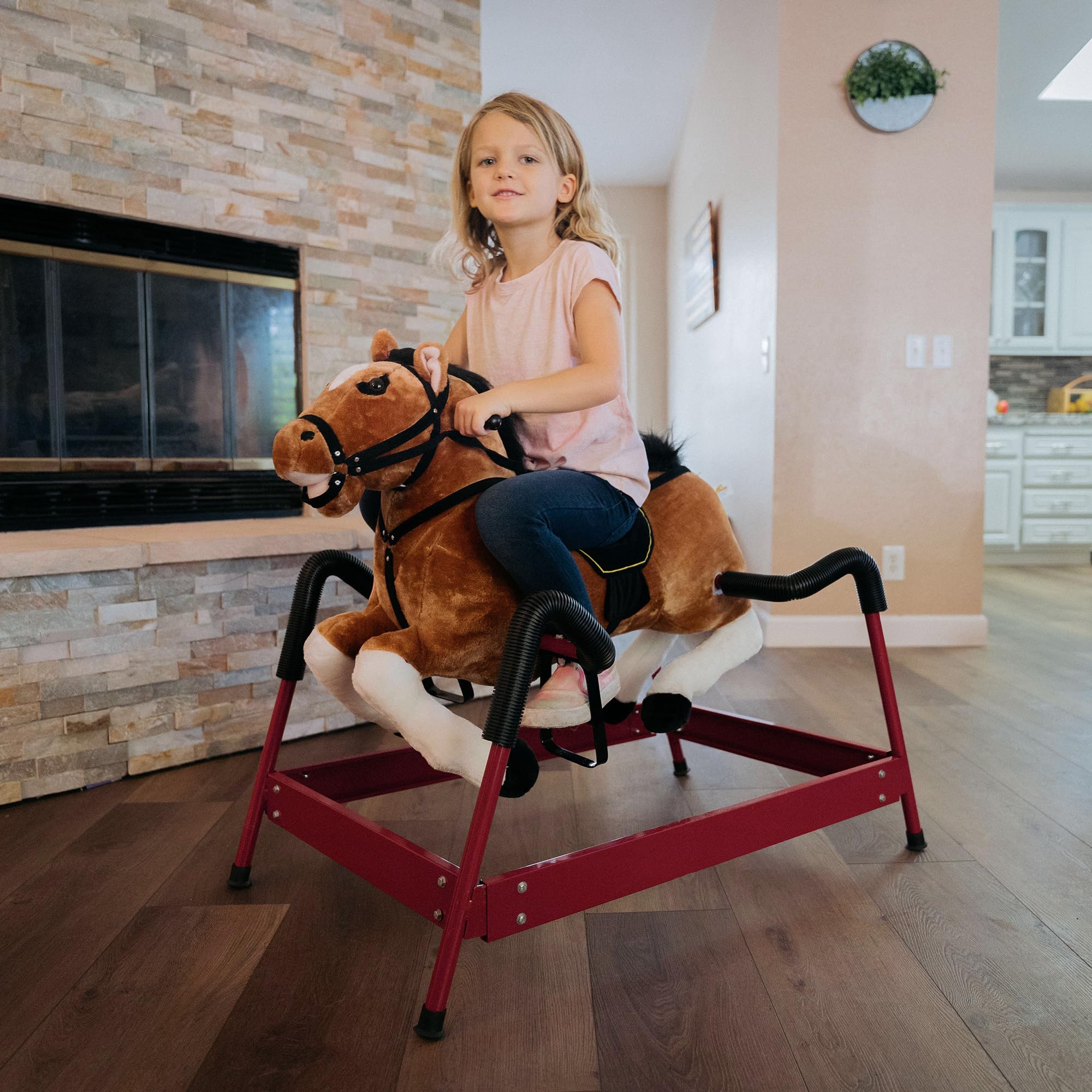 Qaba Durable Plush Spring Rocking Horse for Toddlers - Bouncing Rocker Toy with Realistic Sounds - Perfect for Indoor Play, Birthday Gifts & Early Childhood Development