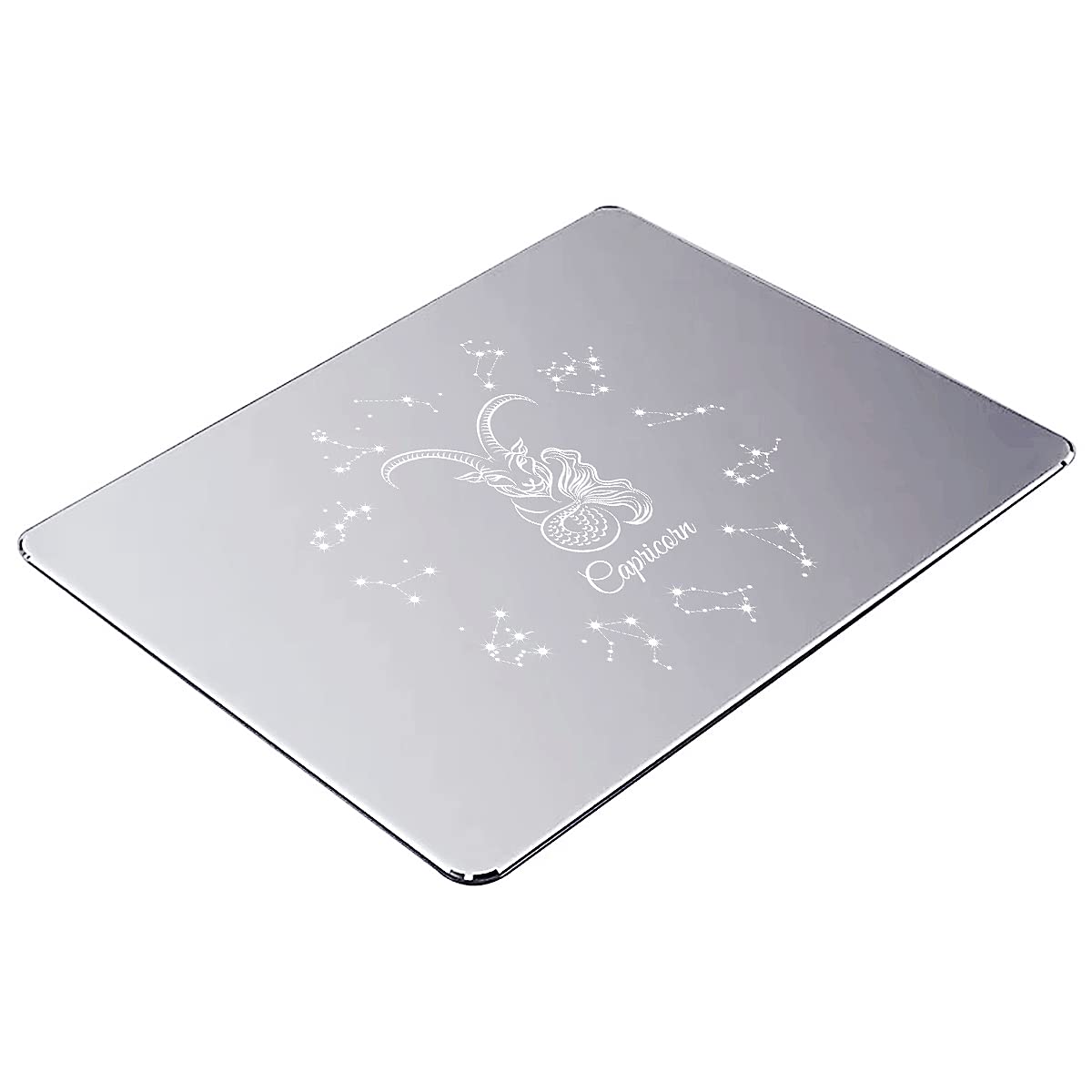 Premium Hard Gray Aluminum Gaming Mouse Pad - 9.45 x 7.9 Inch XL Size, Ultra-Thin & Smooth Double-Sided Surface with Zodiac Constellation Design (Capricorn) - Waterproof, Fast & Precise Control for PC, Laptop, Office & Esports