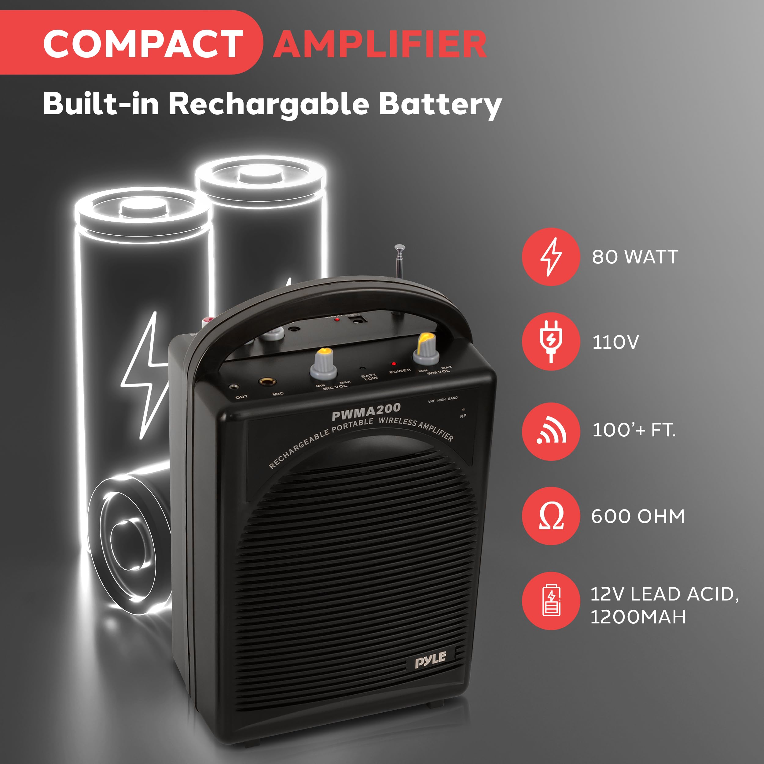 Pyle Portable PA Speaker System with Microphone - Wireless Bluetooth, FM Radio, Rechargeable Battery, AUX Input - Includes Headset, Lavalier & Beltpack Mics (Black) - Perfect for Outdoor Events, Parties & Public Speaking