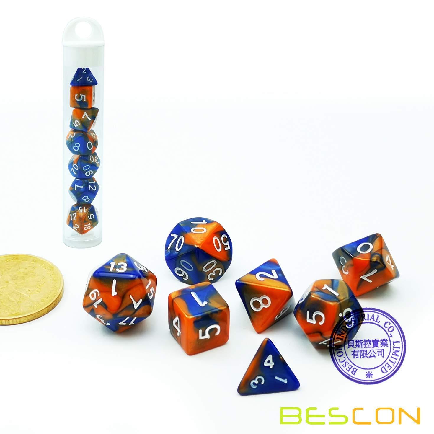 Bescon Mini Two-Tone Polyhedral RPG Dice Set - 10mm Small Dice (D4-D20) for Tabletop Gaming, D&D, Pathfinder & Board Games
