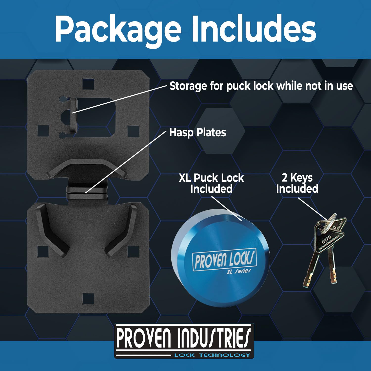 Proven Industries Puck Lock and Hasp Kit - Heavy Duty Storage Door Security Lock - Made in USA (Blue) - Ideal for Sheds, Garages, and Outdoor Storage Units