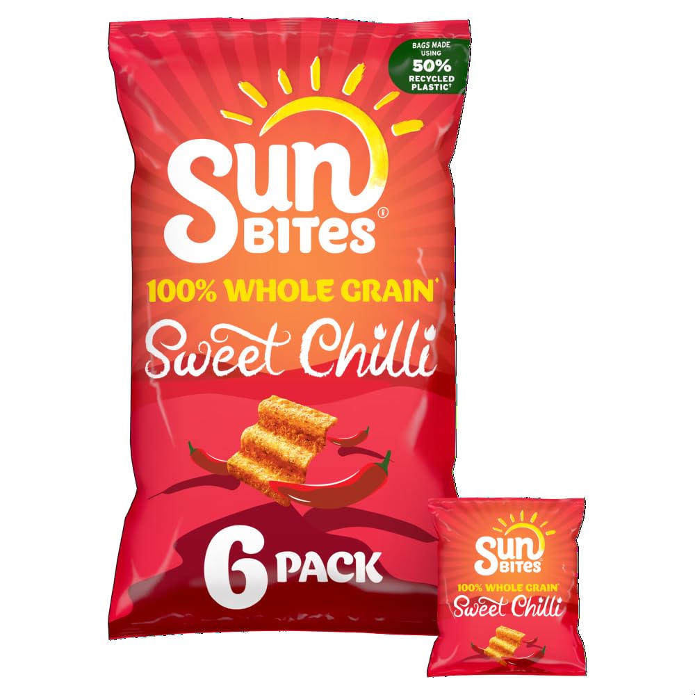 Walkers Sunbites Sweet Chilli Flavor Multigrain Snacks - Pack of 6 (25g Each) - Healthy On-The-Go Snack for Work, School & Outdoor Activities