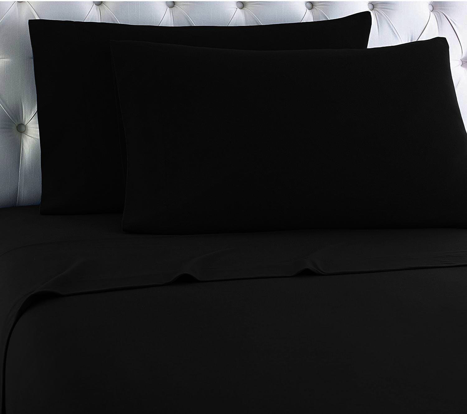 100% Cotton Heavy Winter Flannel Sheet Set - Full Size Deep Pocket Fitted & Flat Sheets with Pillowcases (Midnight Black) - Cozy Warm Bedding for Cold Weather & Winter Nights