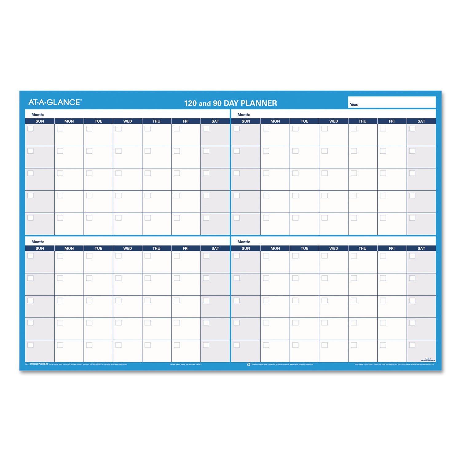 AT A GLANCE® 90/120 Day Undated Horizontal Erasable Wall Calendar Planner - 36