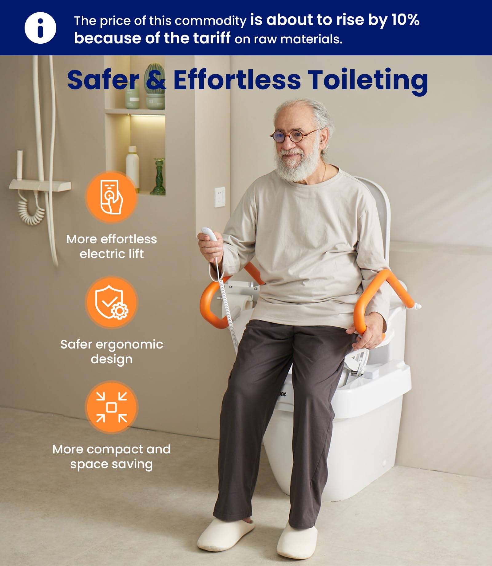 Electric Raised Toilet Seat with Handles - 330LBS Weight Capacity, Powered Toilet Seat Riser for Elderly & Disabled - AX12 Model - Ideal for Bathroom Safety and Mobility Assistance