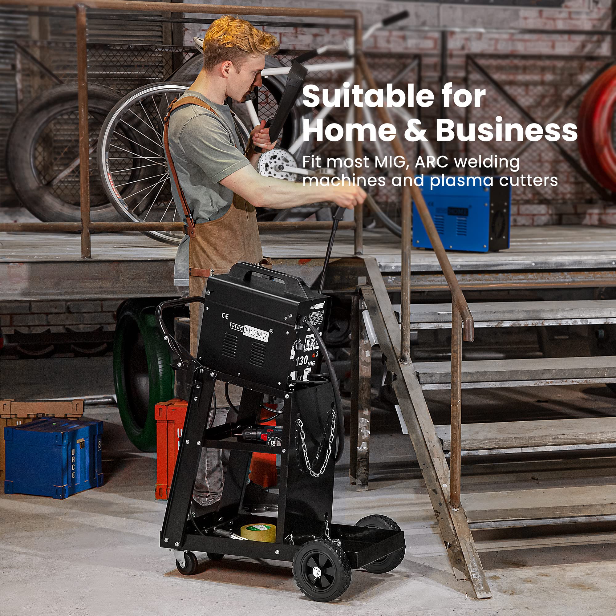 VIVOHOME 3-Tier Heavy Duty Welding Cart with Upgraded Wheels & Gas Tank Storage - Mobile Workstation for TIG/MIG Welders & Plasma Cutters - Perfect for Garage, Workshop & Industrial Use (Black)