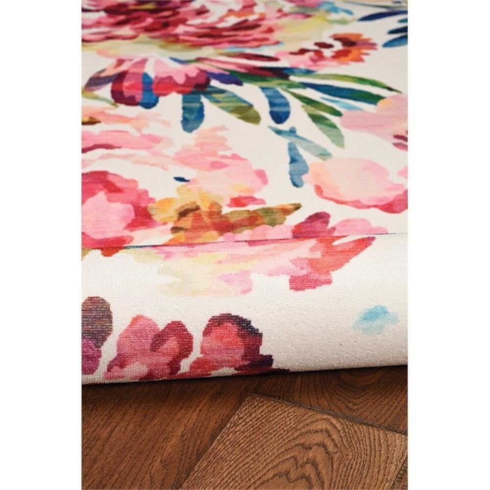 Linon Washable Gatlin Polyester 5'x7' Area Rug in Raspberry Red - Soft Non-Slip Living Room Rug for Bedroom, Dorm & Home Decor