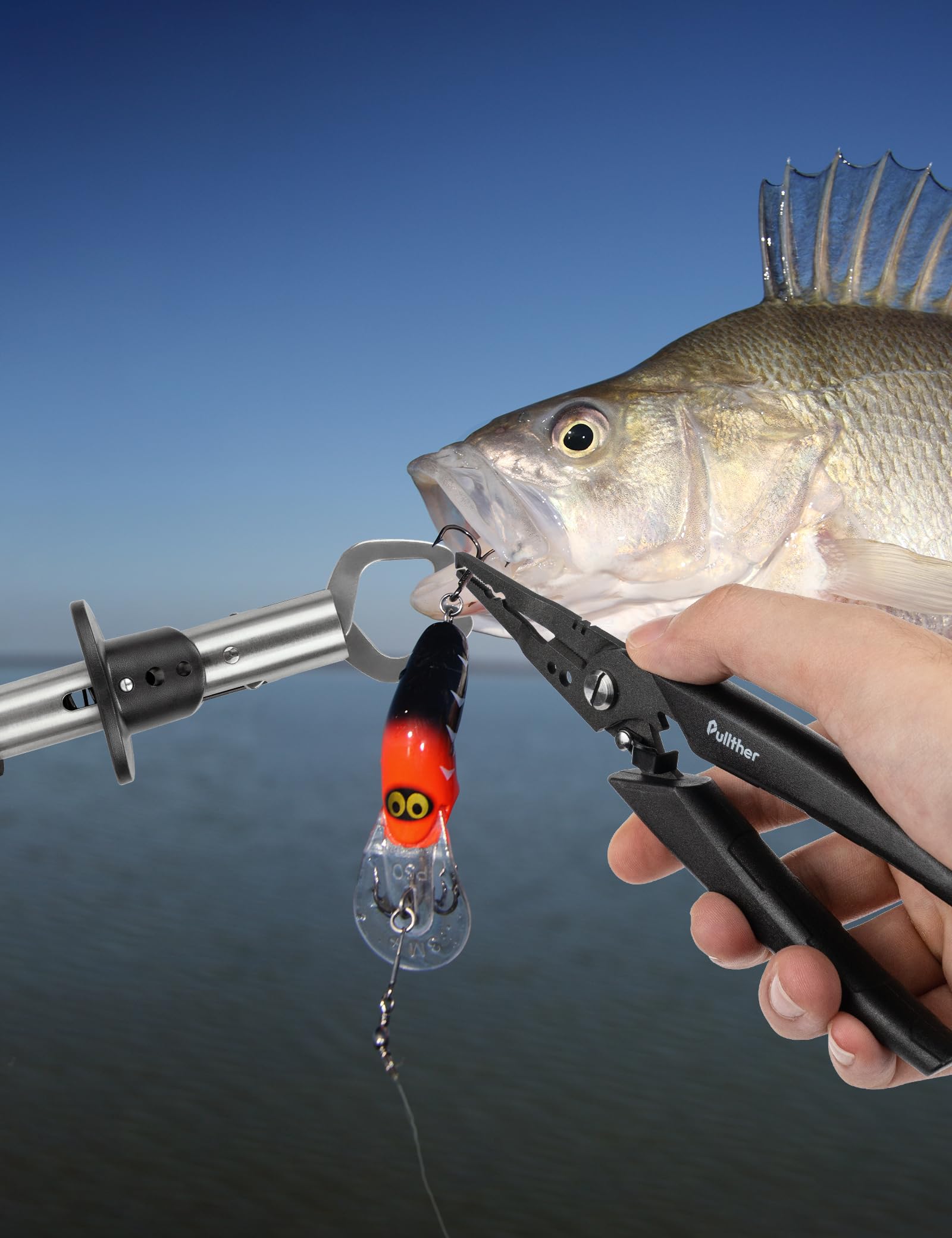 **Pullther Fish Lip Gripper - Multi-Function Fishing Pliers for Saltwater, Fly & Ice Fishing - Durable Fishing Gear & Perfect Gift for Anglers (Great for Catch & Release, Boat Fishing & Outdoor Adventures)**