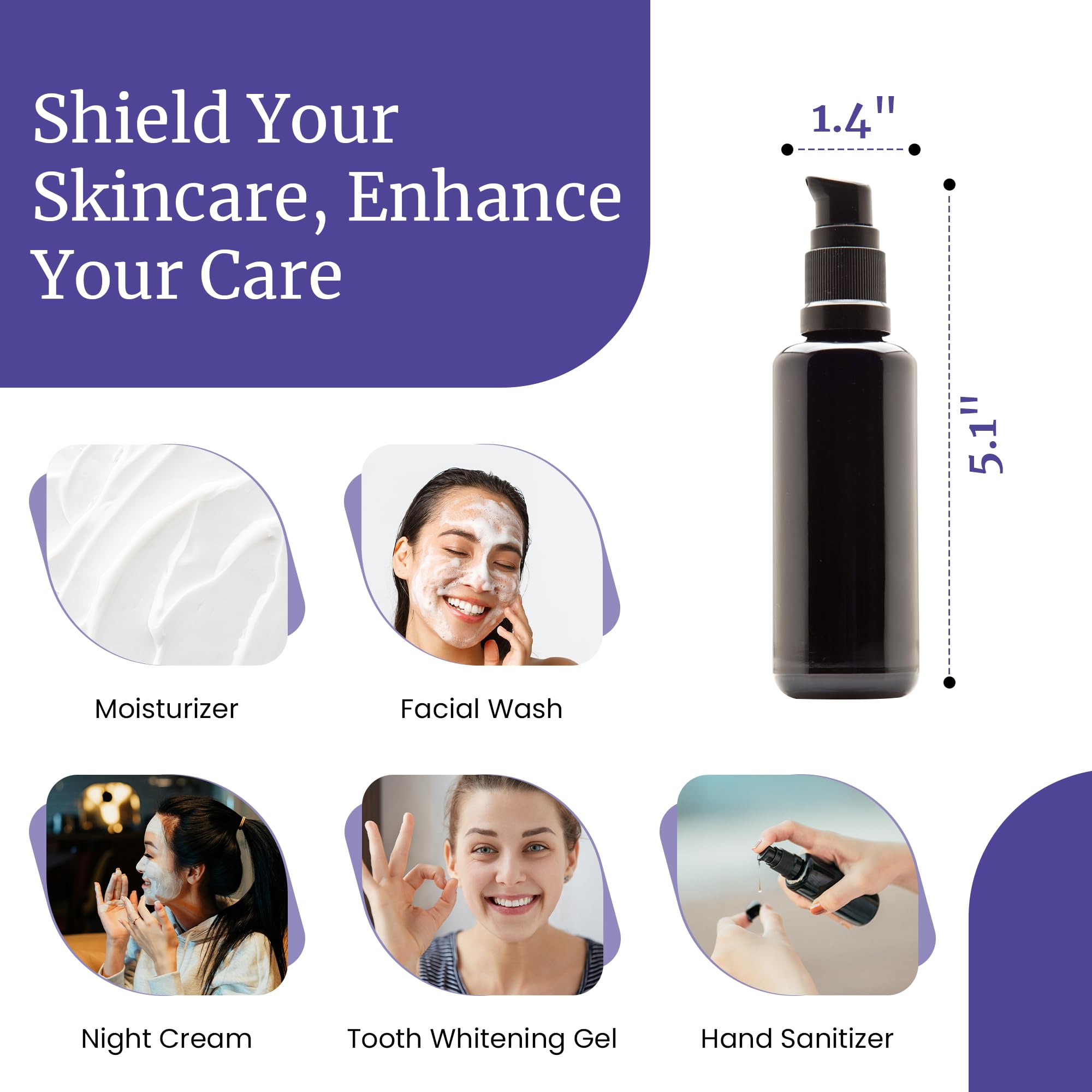 Infinity Jars 10-Pack UV Protection Glass Push Pump Bottles - 50ml (1.7oz) Refillable Containers for Lotion, Cosmetics, Skincare Cream & Hair Care | Perfect for DIY Beauty Products, Travel Toiletries & Salon Dispensers