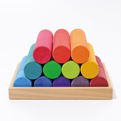 Grimm's Large Wooden Building Rollers Set - 25 Piece Natural Wood Construction Toy for Kids | STEM Learning, Montessori Play & Creative Building Activities
