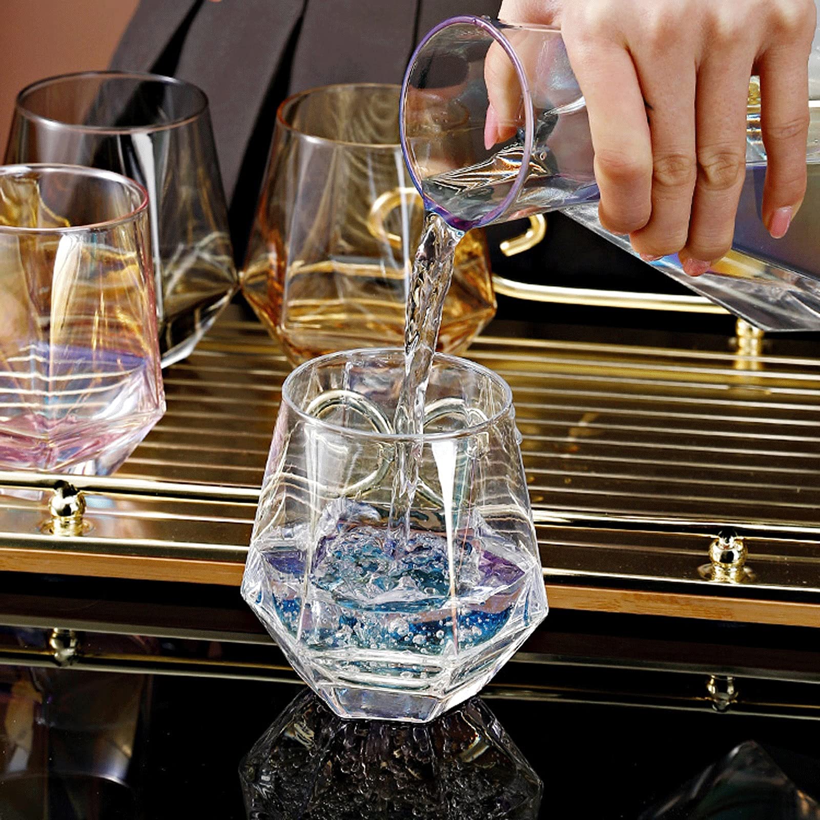 6-Piece 10oz Lead-Free Glass Water Cups Set - Purple Romantic Drinking Glasses for Juice, Beverages, Beer - Perfect for Home, Restaurants & Party Decor