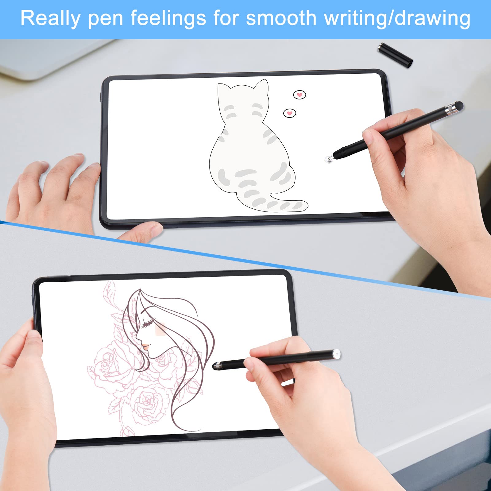 2-Pack Fine Point Stylus Pen for iPad, iPhone, Pro, Mini, Air & Android Devices - Universal Touch Screen Compatible with All Tablets & Smartphones - Black - Perfect for Drawing, Note-Taking & Digital Signatures