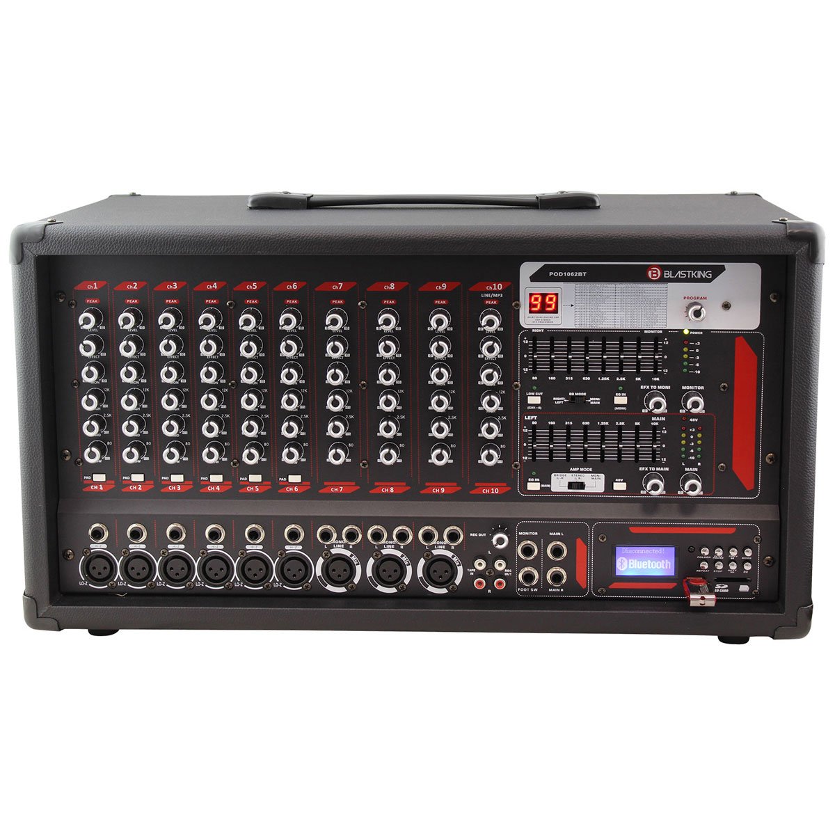 Blastking POD1062BT 10 Channel Professional Powered Mixer with Bluetooth, MP3 Player, EQ & USB - Perfect for Live Bands, DJs, Karaoke & Home Studio Recording