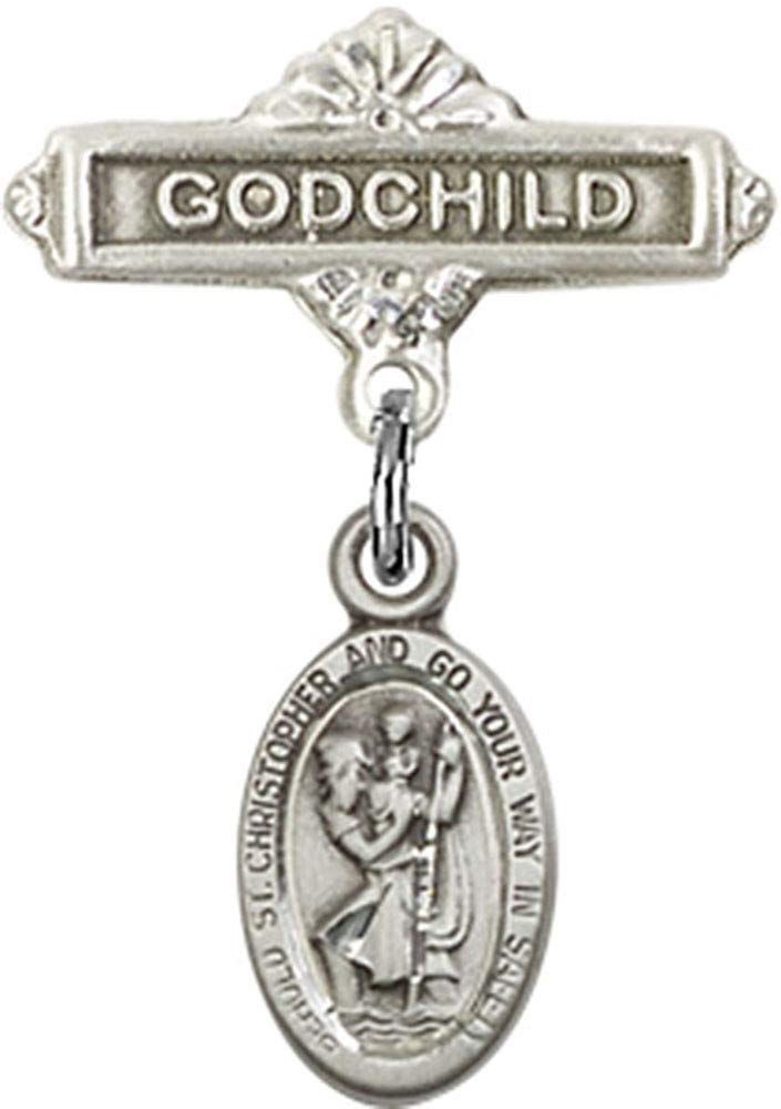 Sterling Silver Baby Badge with St. Christopher Charm & Godchild Pin - Religious Jewelry for Christening, Baptism & Baby Blessing Gifts - Handcrafted in USA