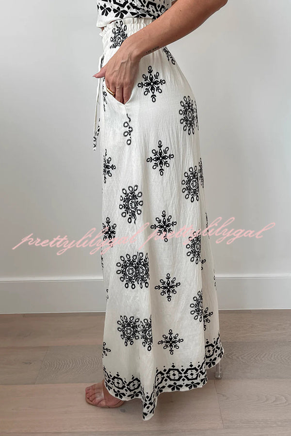 Stylish Printed Round Neck Sleeveless Blouse & Elastic Waist Pocket Wide Leg Pants Set - Women's Casual Outfit for Summer, Beach, Vacation & Daily Wear