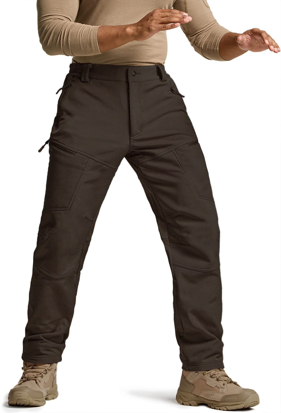 CQR Men's Winter Tactical Pants - Fleece Lined Outdoor Cargo Pants for Snow Skiing, Hiking & Cold Weather Activities | Waterproof Thermal Work Pants for Hunting, Camping & Winter Sports