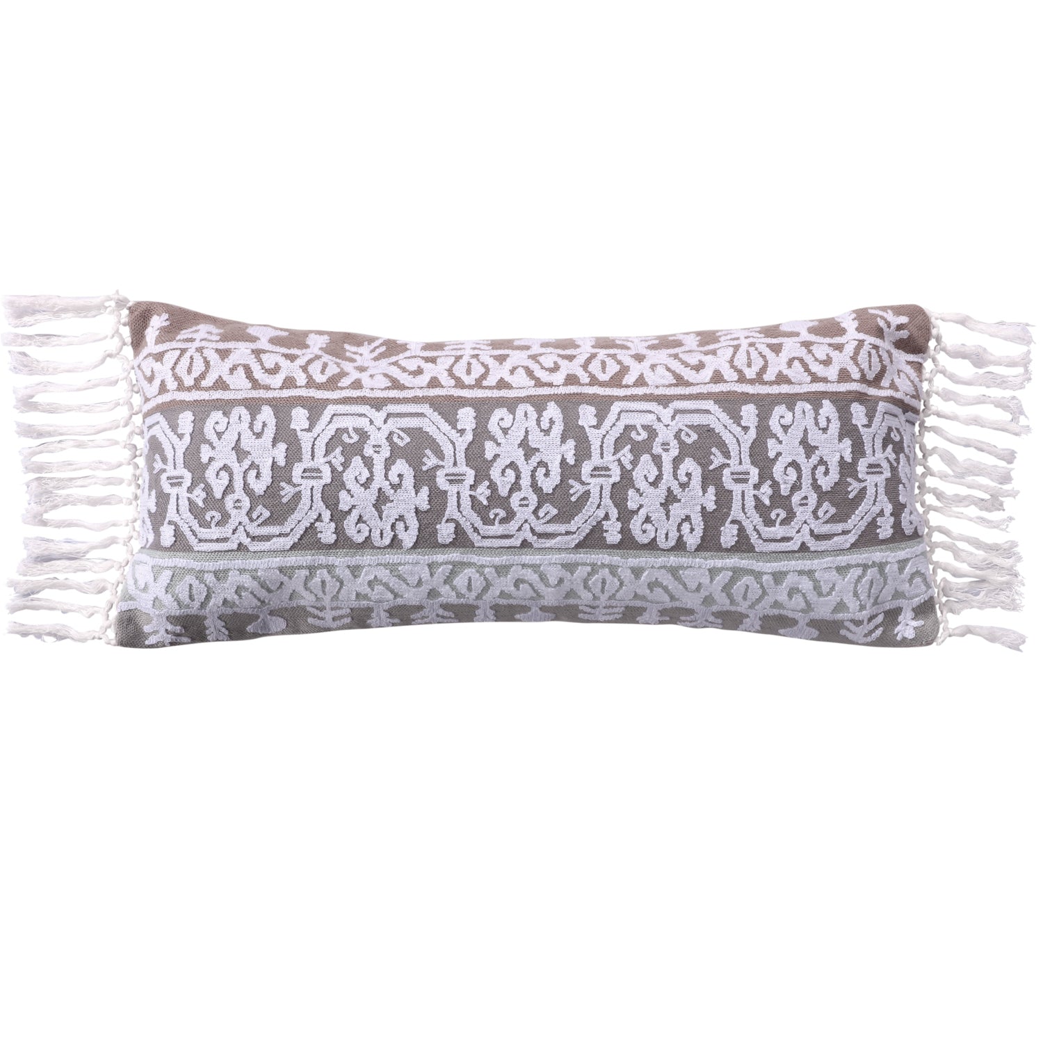 Josie Spa Crewel Embroidered Tassel Trim Decorative Throw Pillow - Perfect for Living Room Sofa, Bedroom Decor & Boho Home Accents