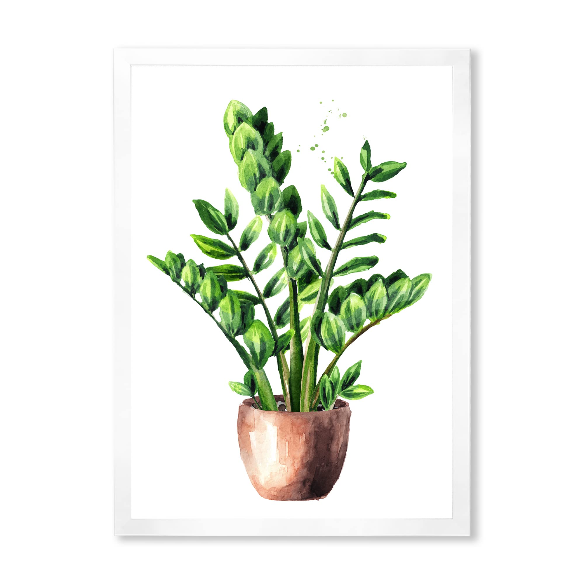DesignQ Zamioculcas Tropical Plant Green Leaves Framed Wall Art - Perfect for Home, Office & Living Room Decor