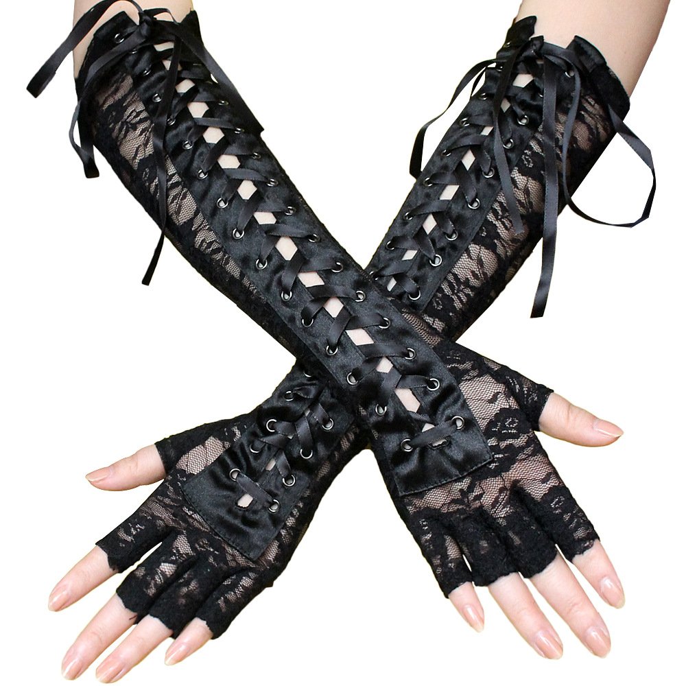 Steampunk Fingerless Lace Gloves for Women - Adjustable Long Gloves for Evening Parties, Weddings & Cosplay | Perfect for Bridal, Victorian & Gothic Fashion Outfits