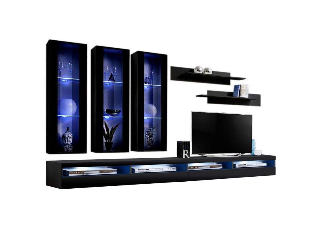 Modern Floating TV Stand with Storage & LED Lights - Wall-Mounted Entertainment Center Console for Bedroom & Living Room - Meble E3 35