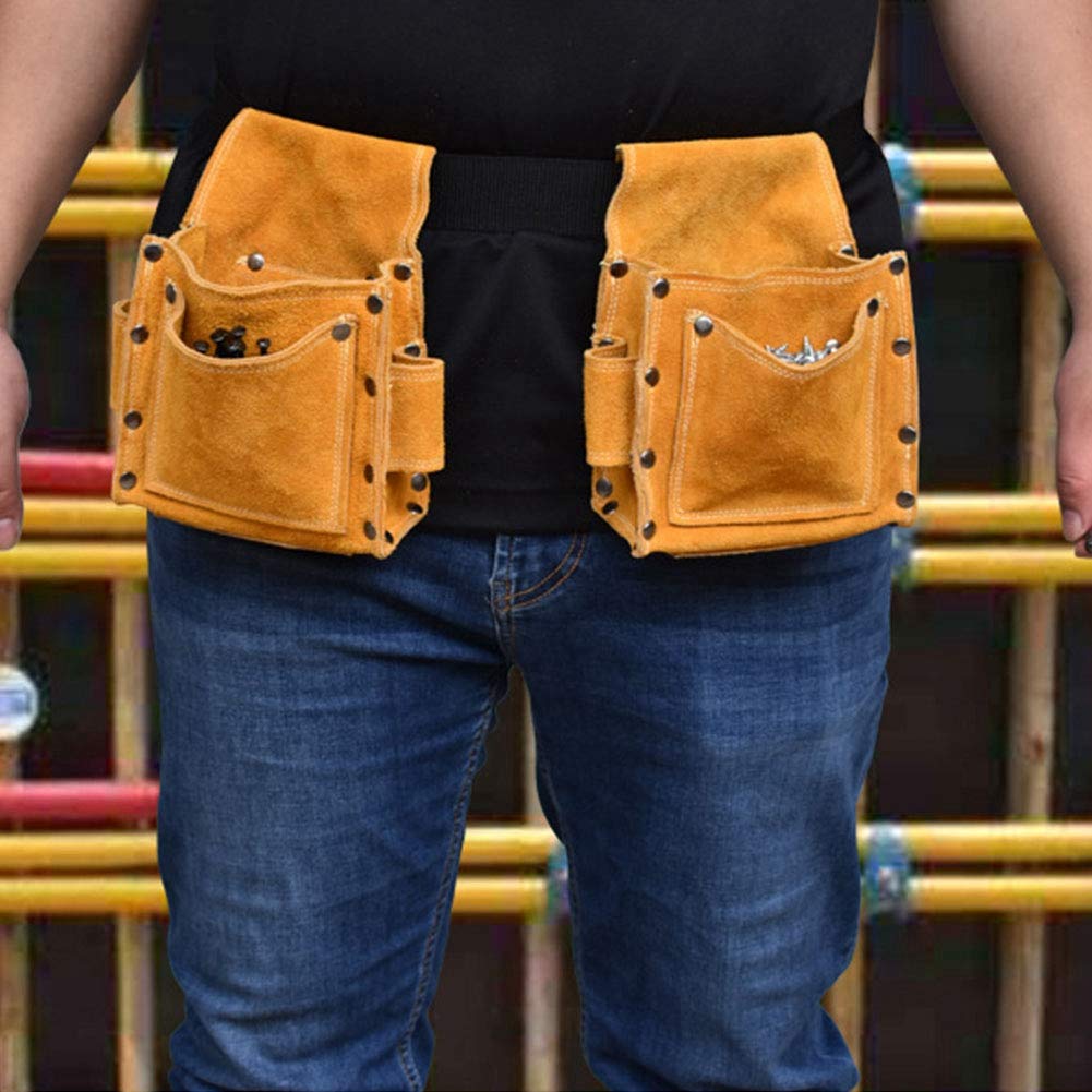 Durable Cowhide Tool Waist Bag for Woodworking & Interior Decoration | Heavy Duty Construction Utility Belt | Perfect for Carpenters, Electricians & DIY Home Improvement Projects