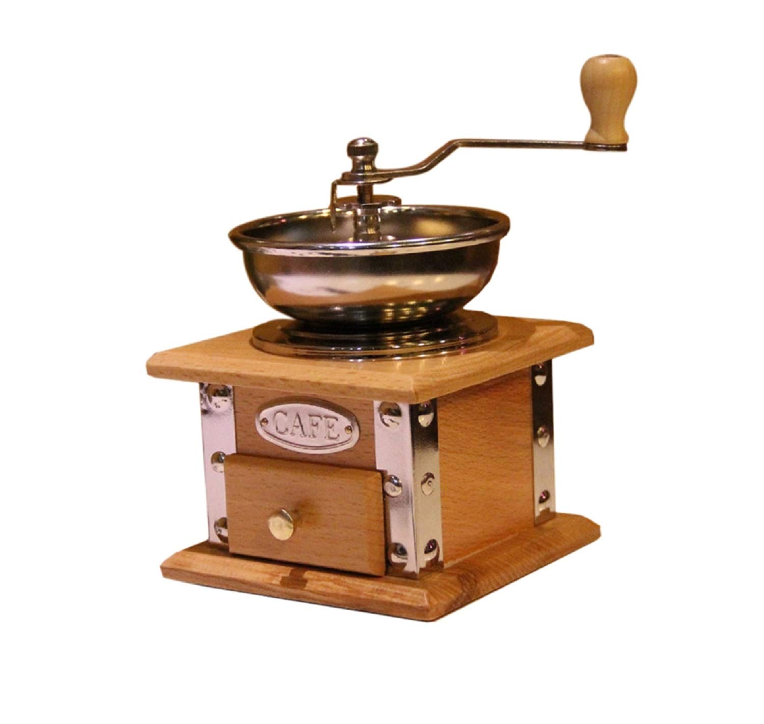 Vintage Wooden Manual Coffee Grinder with Stainless Steel Burrs - Hand Crank Coffee Mill for Espresso, French Press & Pour Over - Perfect for Home, Camping & Travel Use