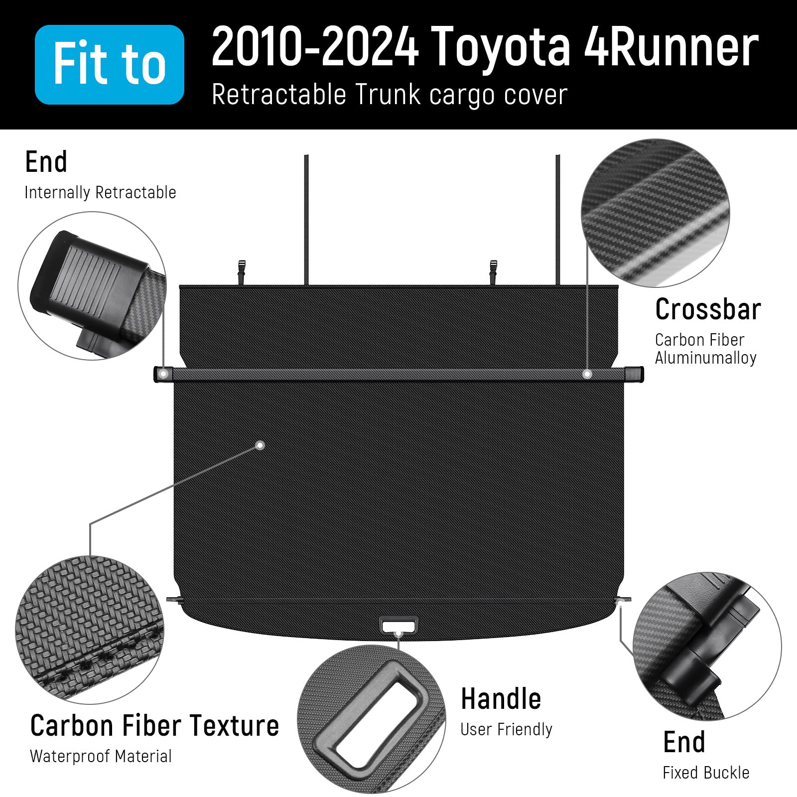 Carbon Fiber Retractable Trunk Cargo Cover for Toyota 4Runner 2010-2024 - Security Shield & Luggage Privacy Protection - Perfect for Road Trips, Camping, and Outdoor Adventures