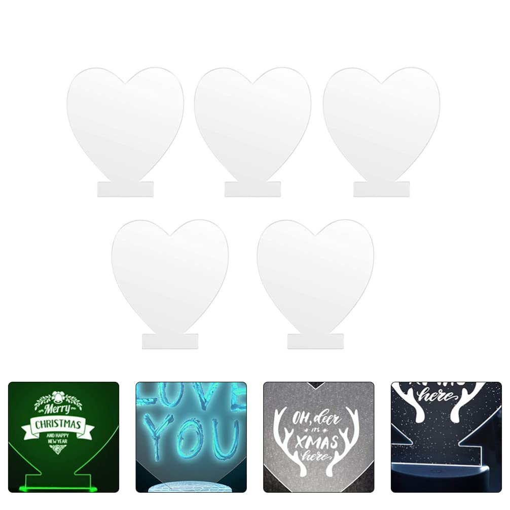 5Pcs Clear Acrylic Light Plates for LED Signs - Heart Shaped Transparent Cast Boards with Neon Marker Lights - Perfect for DIY Home Decor, Wedding Centerpieces, and Cafe Signage