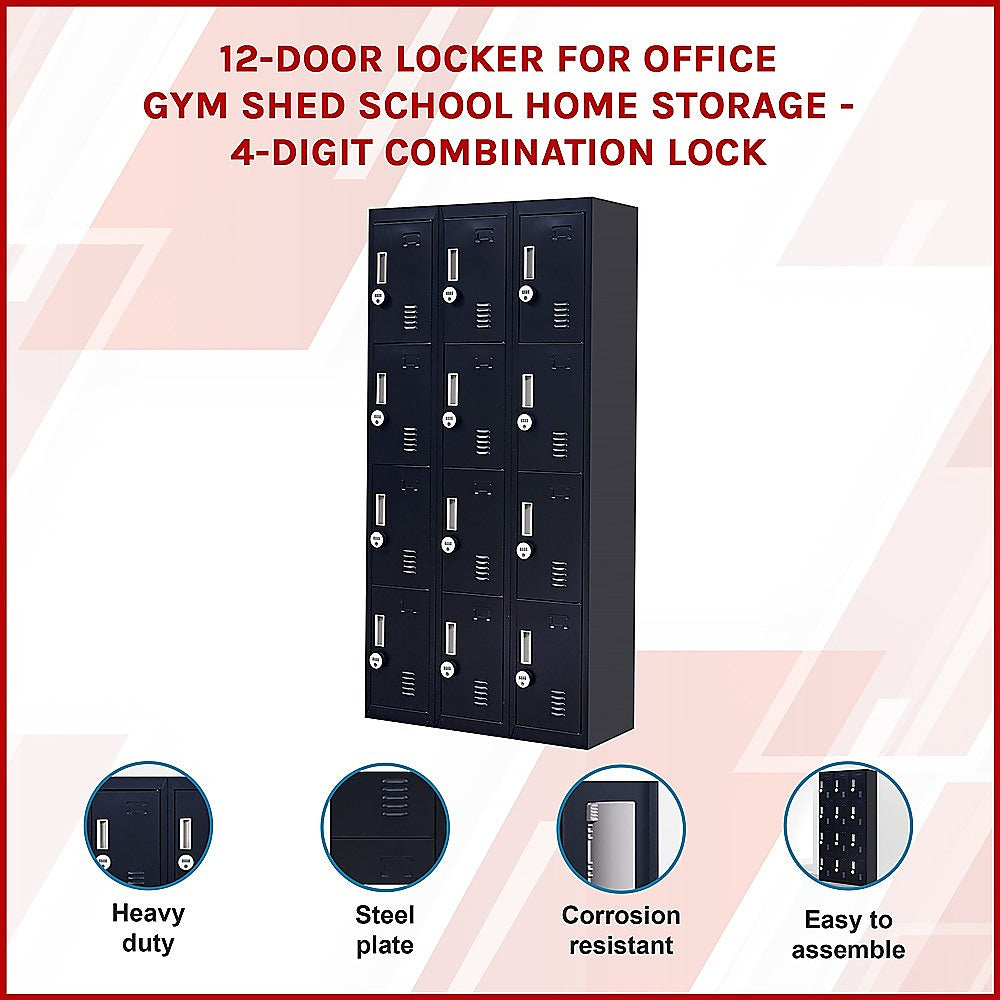 12-Door Locker with 4-Digit Combination Lock - Secure Storage for Office, Gym, Shed, School & Home | Perfect for Personal Belongings, Equipment & Valuables