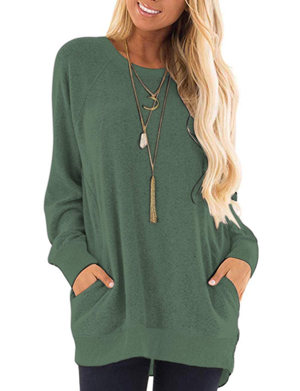 MISFAY Women's Casual Long Sleeve Pocket T-Shirt - Round Neck Blouse Tunic Top for Everyday Wear | Perfect for Work, Weekend & Layering Outfits