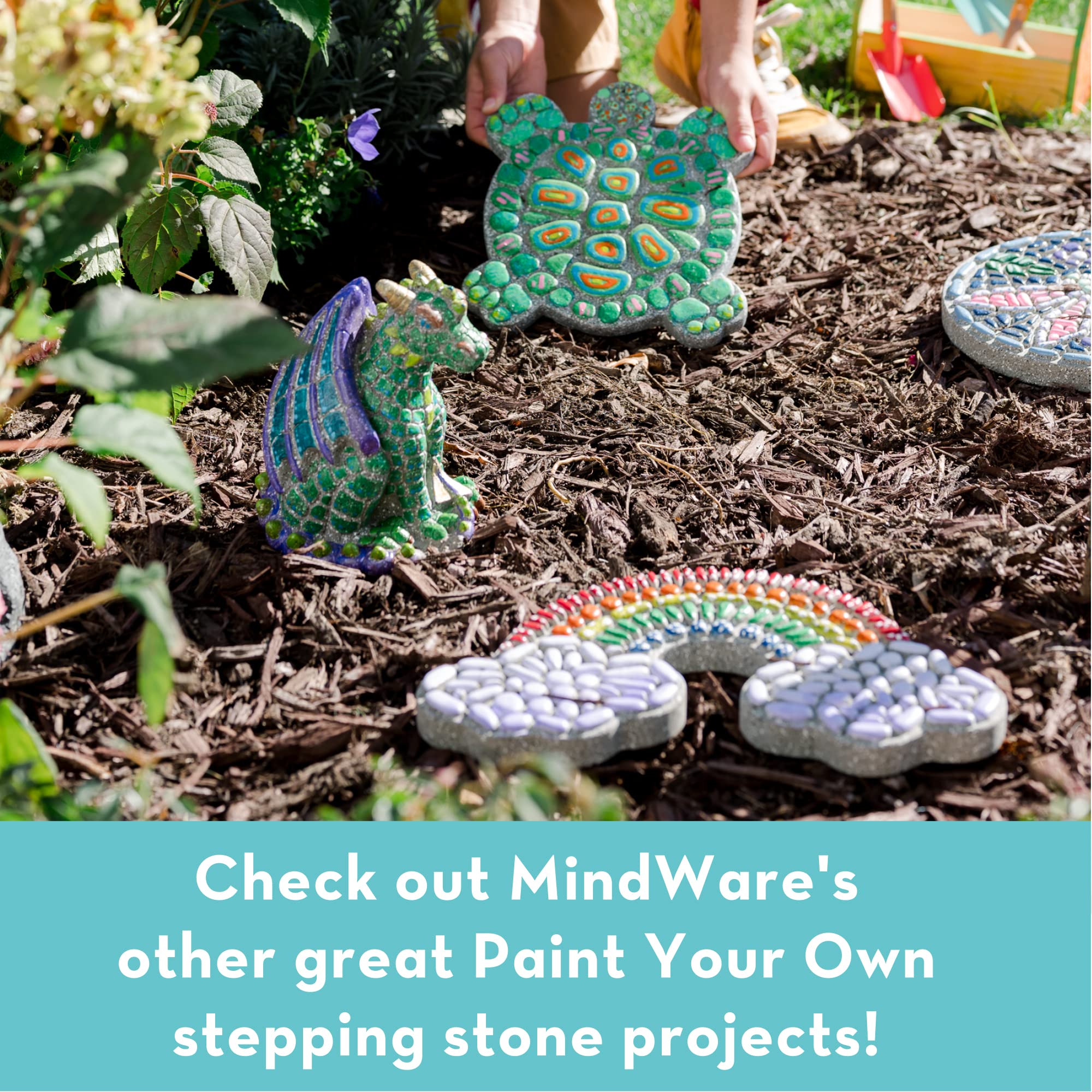 MindWare DIY Unicorn Stepping Stone Kit - Includes Weatherproof Stone, Non-Toxic Paints & Brushes for Kids Outdoor Garden Decor & Creative Play