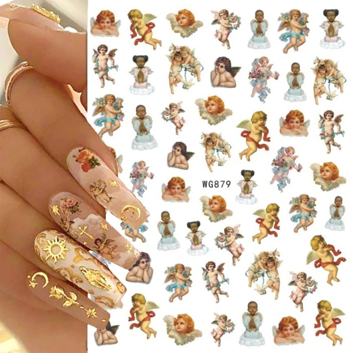 10pcs Angel Nail Stickers - Floral Wing Designs for Valentine's Day Nail Art
