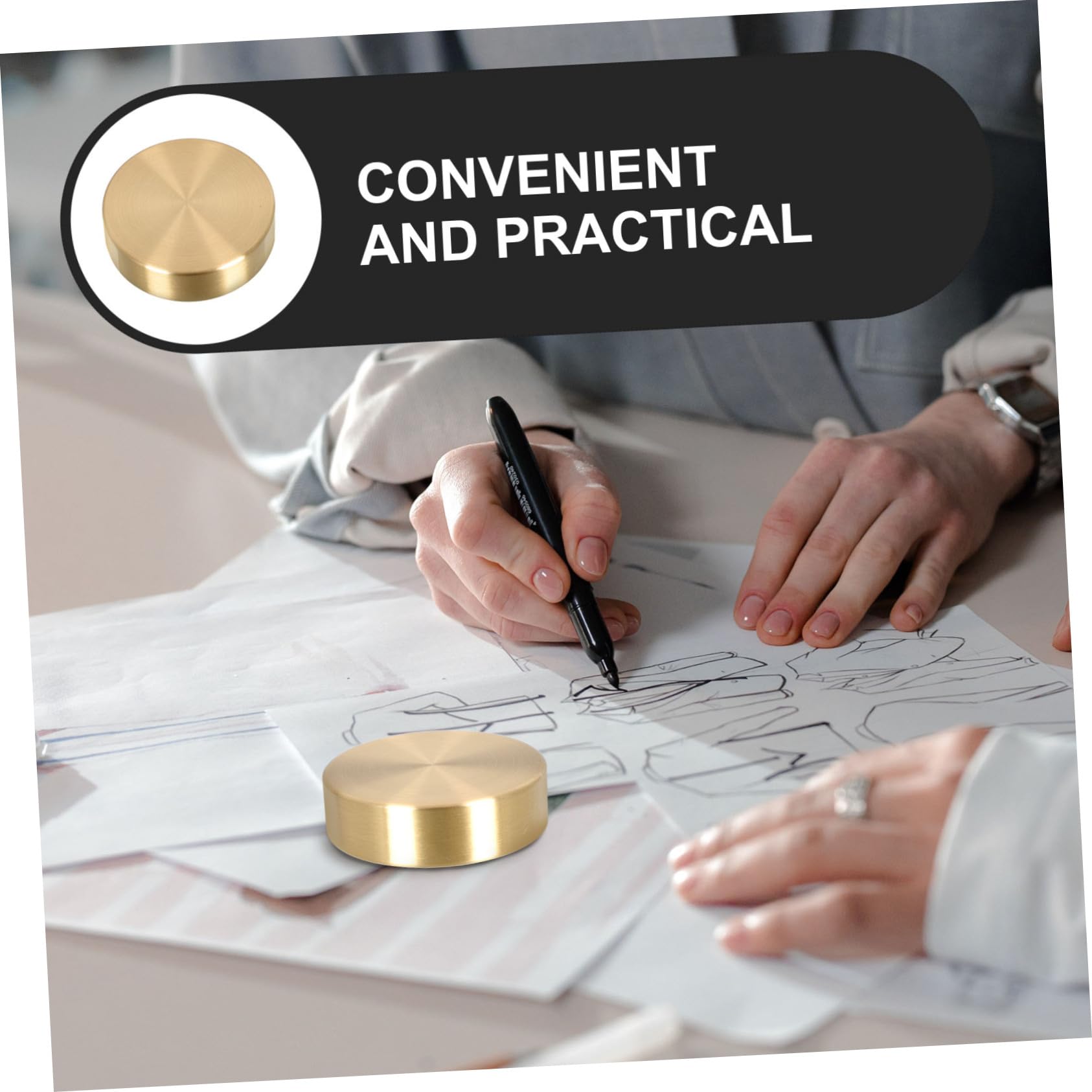 KITANDOVE 4-Piece Brass Round Paperweight Set - Elegant Tabletop Decor for Home, Office Chess, and Document Organization | Perfect for Bookshelves, Desks, and Gift Giving