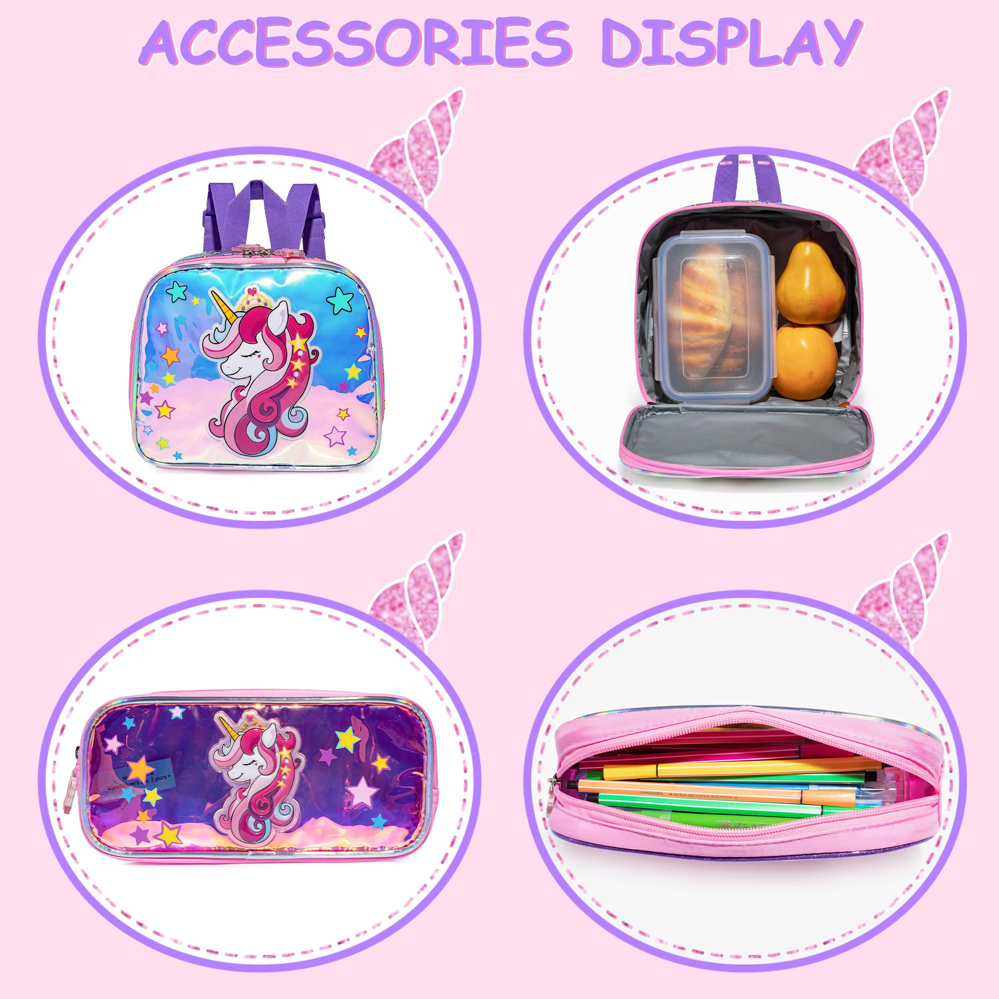 **Unicorn Rolling Backpack for Girls - Cute Wheeled School Backpack with Lunch Box & Pencil Case Set - Perfect for Elementary & Primary School Students - Great for Daily Use, Travel & Outdoor Activities**