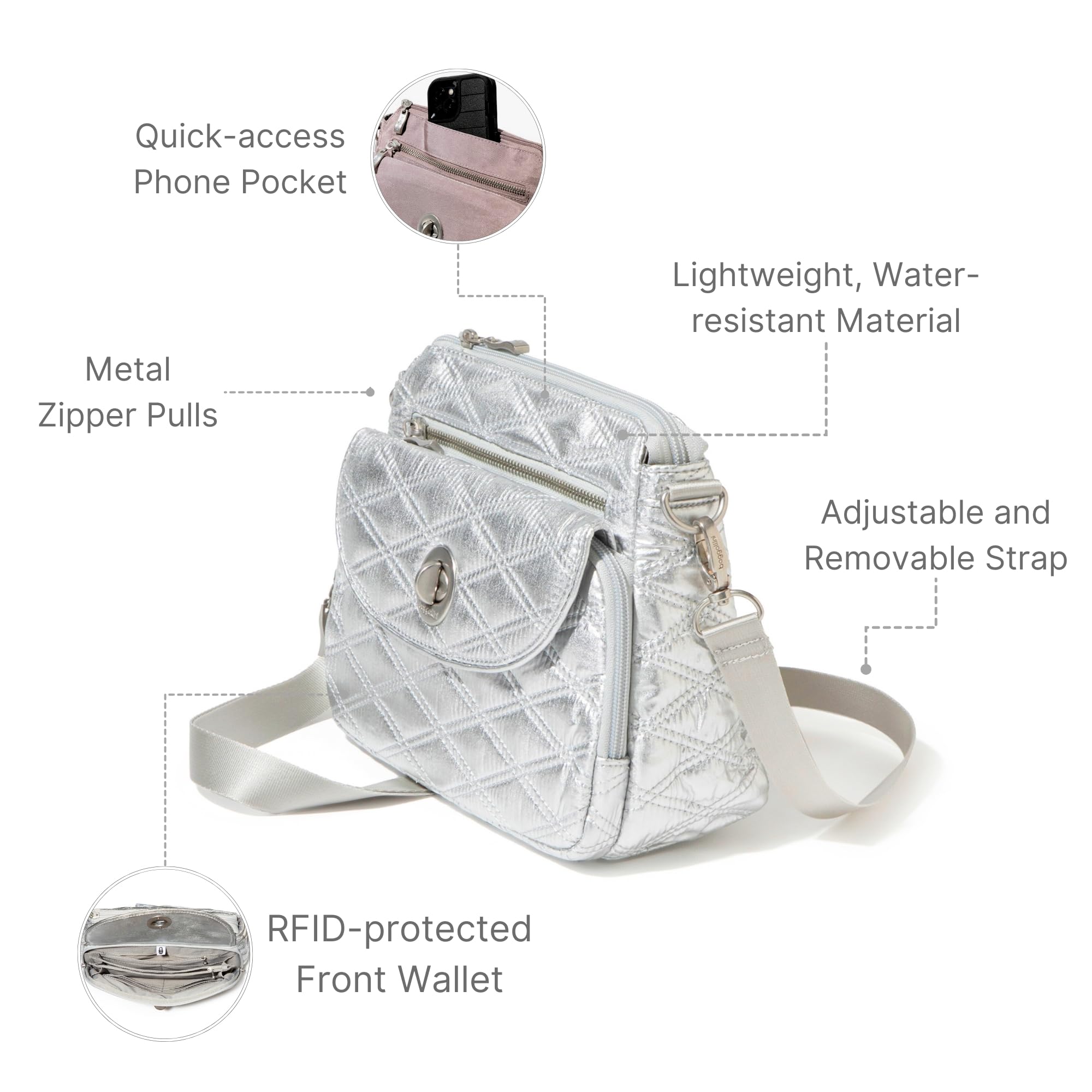 Baggallini Calais Crossbody Bag for Women - Lightweight, Water-Resistant Travel Purse with RFID Protection & Interior Pockets (10x7 Inches) - Perfect for Everyday Use, Commuting, and International Travel