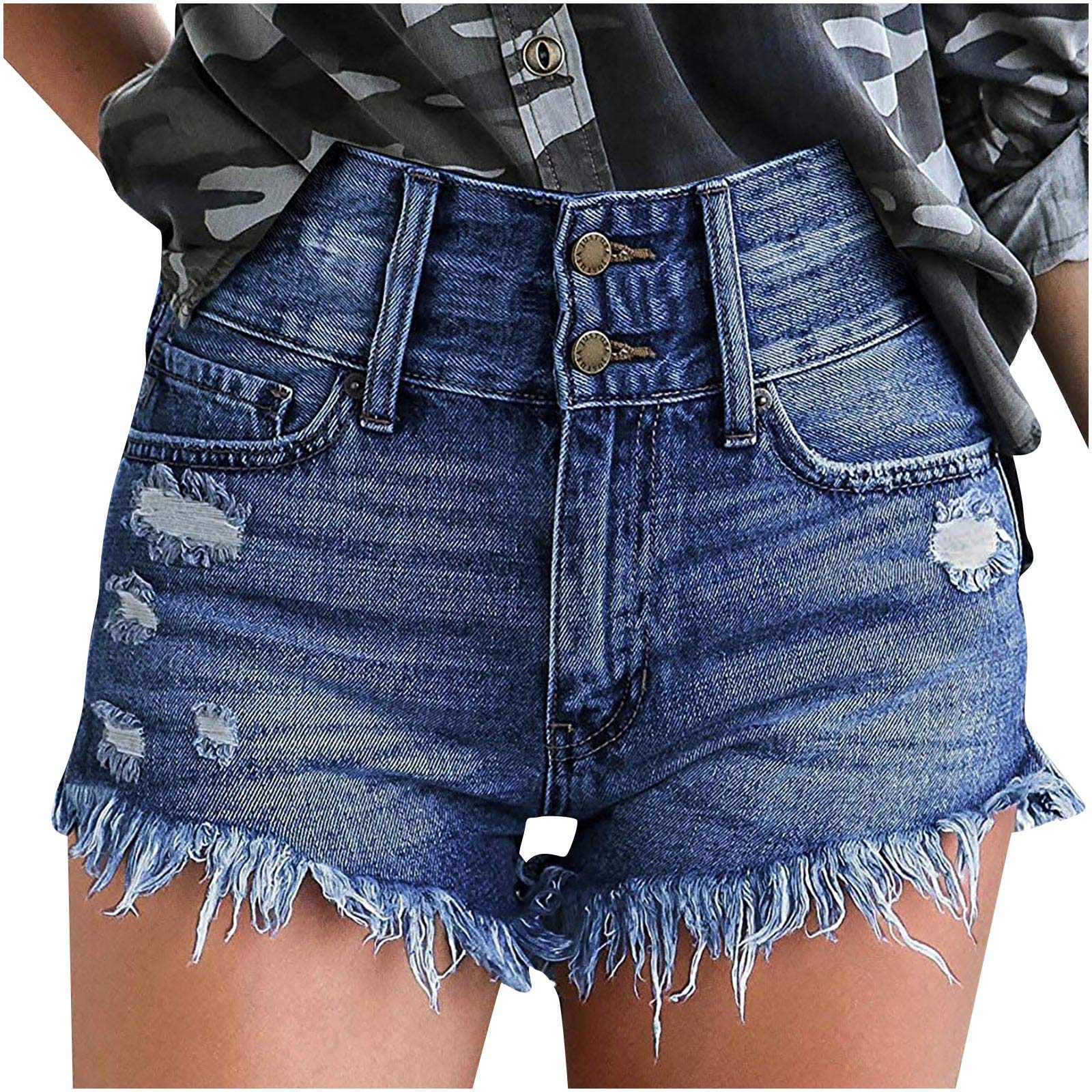 Distressed Denim Shorts for Women - Ripped Casual Jean Shorts with Frayed Hem | Comfortable & Stylish Athletic Wear for Summer, Gym, and Street Fashion
