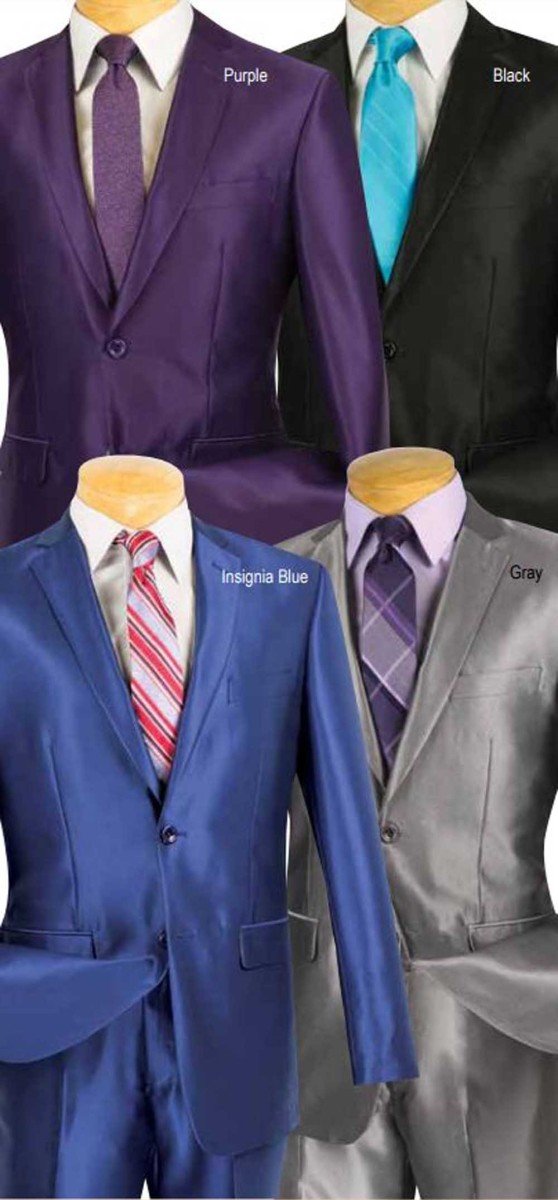 Vinci Men's Slim Fit 2 Button Single Breasted Shark Skin Suit - Formal Business Attire for Weddings, Office & Special Occasions (S2RK-5)