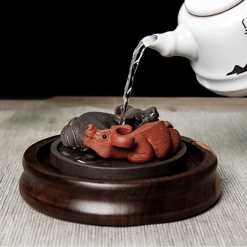 Yixing Clay Ba Gua Buffalo Tea Pet - Handmade Chinese Ceramic Tea Companion for Gongfu Tea Ceremony, Good Luck Symbol & Decoration for Tea Table