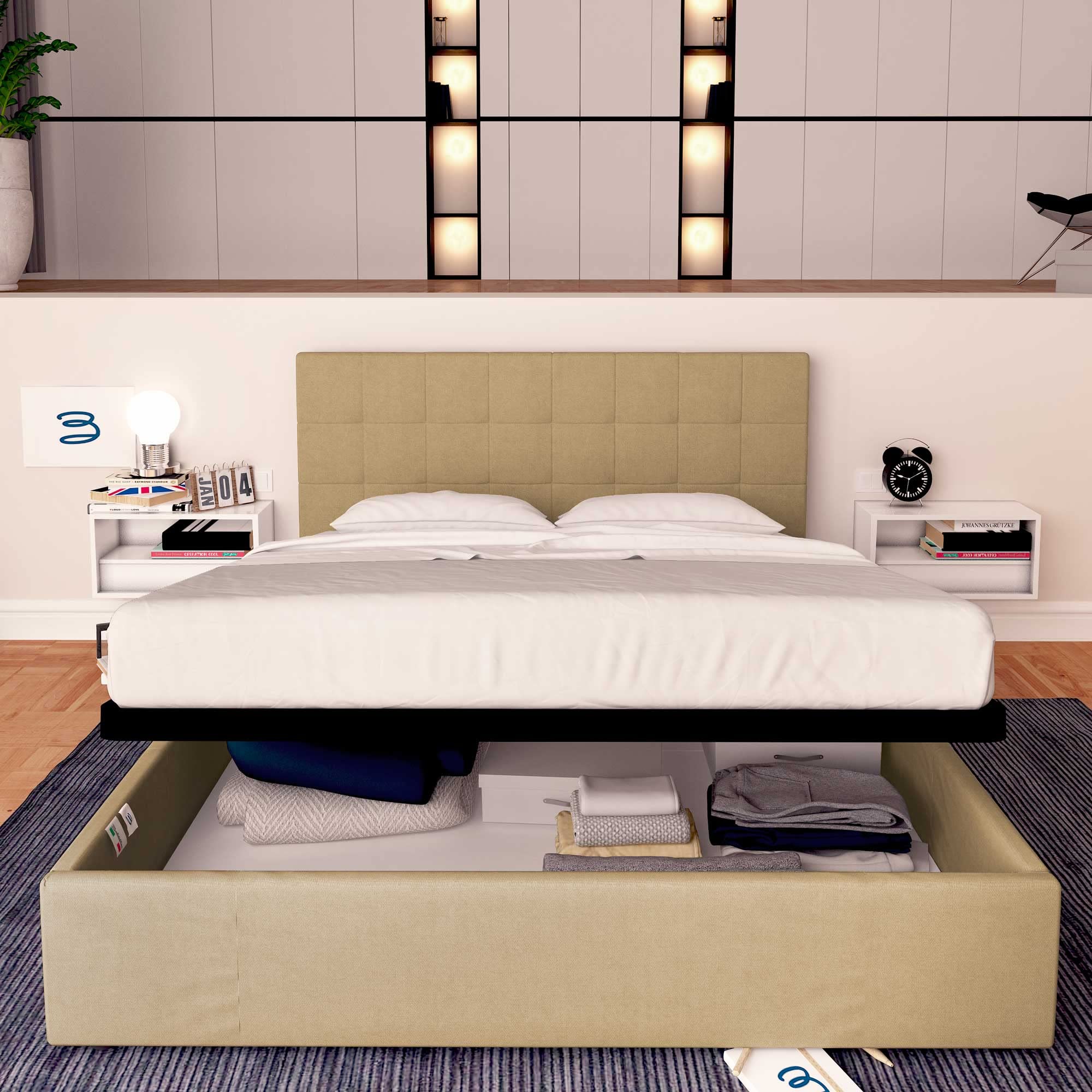 Baldiflex Dublin Fabric King Size Bed Frame with Slatted Base and Storage, 160x190cm, Elegant Camel Headboard – Perfect for Bedroom, Guest Room, and Small Spaces