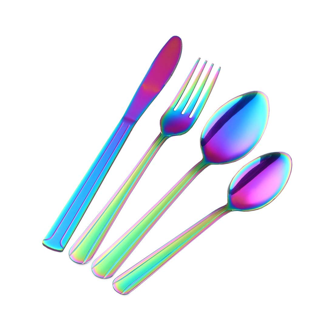 Premium Stainless Steel Flatware Set for 8 - 18/10 Mirror Polished Silverware with Rainbow Handles - Dishwasher Safe Dinnerware Utensils for Everyday Use, Parties & Formal Dining (Service for 8)