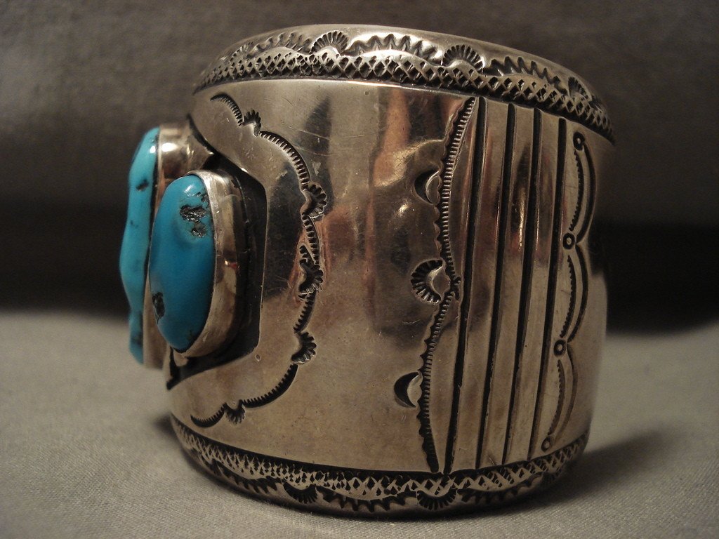 172 Gram Heavy Vintage Navajo Turquoise Native American Silver Bracelet - Authentic Old Southwest Jewelry for Women, Boho Fashion & Gift Giving