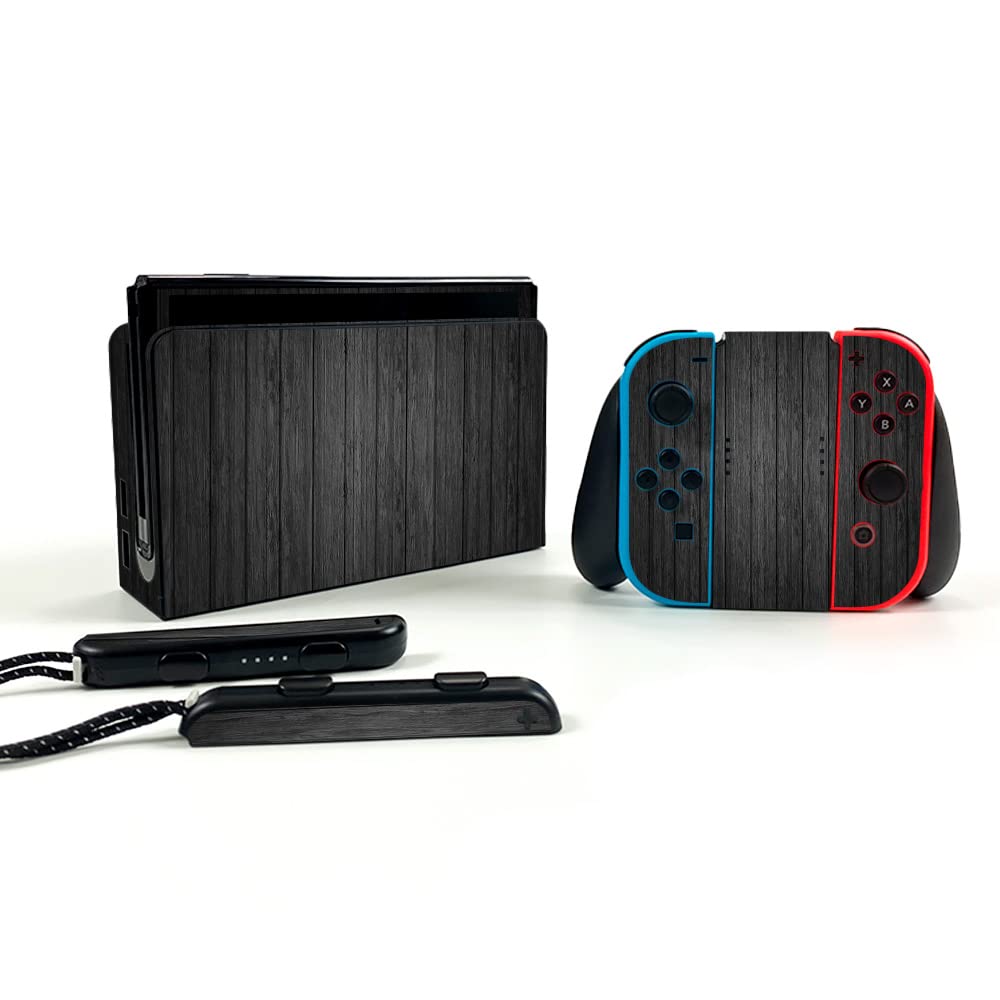 MightySkins Vinyl Decal Wrap Cover for Nintendo Switch OLED - Black Wood Design | Protective & Durable Skin | Easy to Apply & Remove | Made in USA | Perfect for Gaming, Travel & Customization