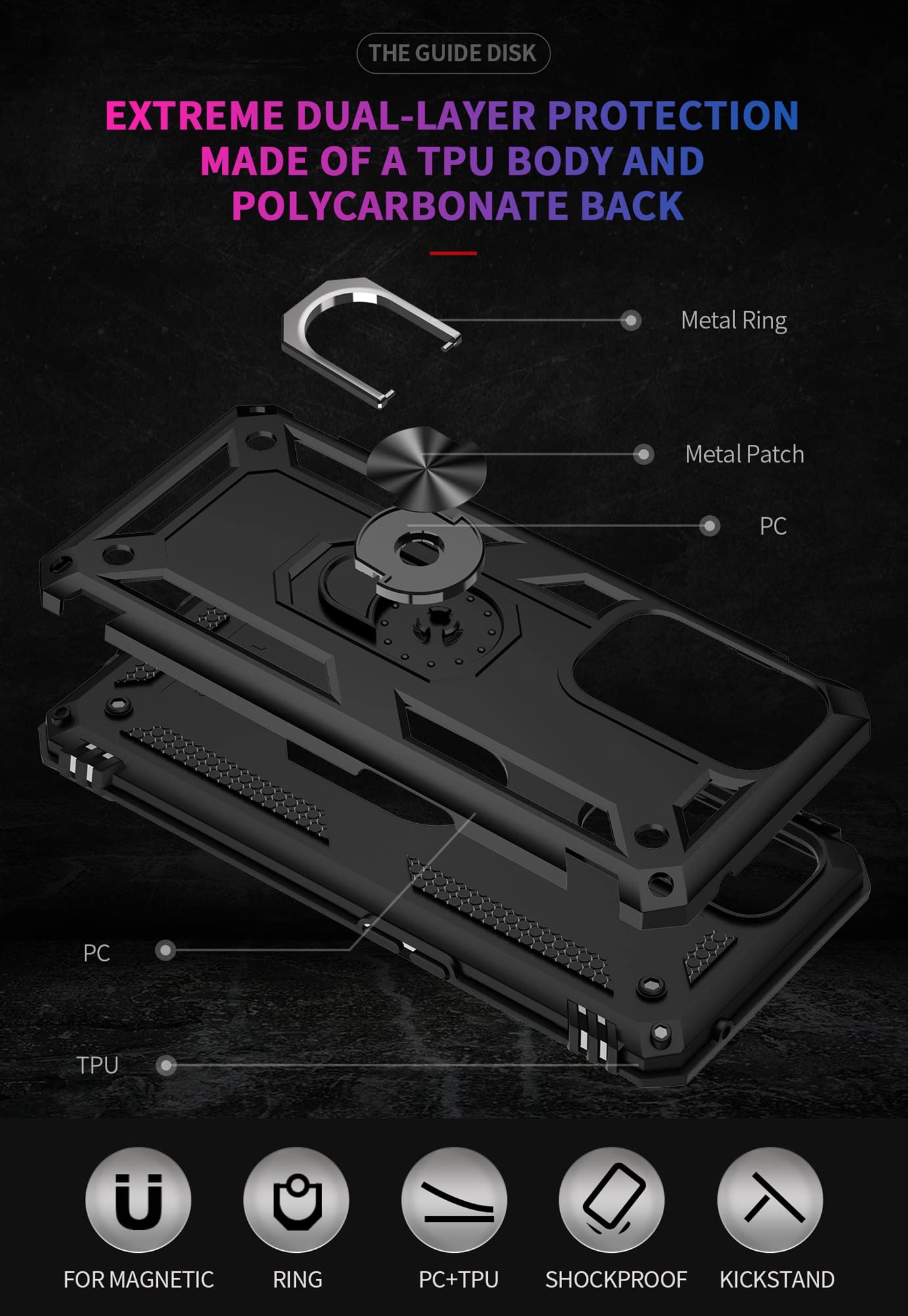 OnePlus 9 Pro Case with Magnetic Holder - Heavy Duty Shockproof Protective Cover for OnePlus 9 Pro | Perfect for Outdoor Activities, Travel & Daily Use (Black)